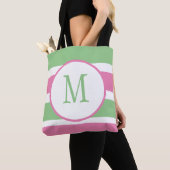 Sac fourre-tout rose et vert monogramme (De près)