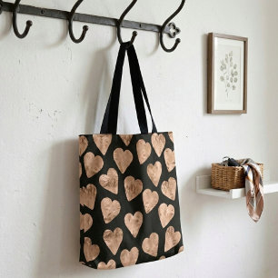 sac fourre-tout rose or coeur noir shopping