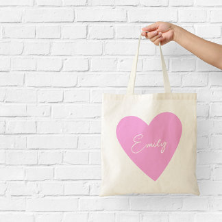 Sac fourre-tout rose personnalisé en forme de cœur