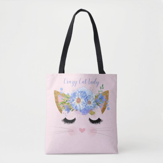 Sac fourre-tout rose visage de chat mignon (Devant)