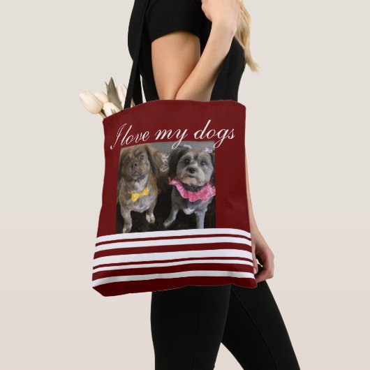 Sac fourre-tout rouge Amoureux des chiens, (De près)