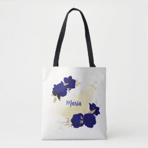 sac fourre-tout royal bleu fleuri or