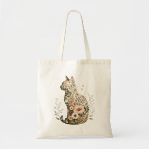 Sac fourre-tout silhouette de chat fleurs sauvages