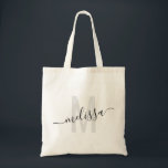 Sac fourre-tout sur mesure moderne Monogramme gris<br><div class="desc">Monogramme personnalisé et nom Sac fourre-tout personnalisé avec texte modifiable en noir et gris sur une toile bronzée réutilisable fourre-tout.</div>