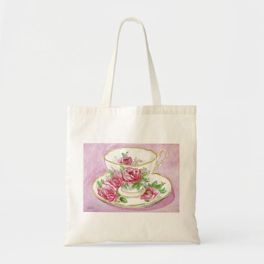 Sac fourre-tout - tasse de thé et soucoupe - roses (Devant)