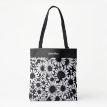 sac fourre-tout tournesols noir et blanc personnal
