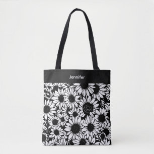 sac fourre-tout tournesols noir et blanc personnal