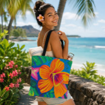 Sac fourre-tout tropical à hibiscus orange