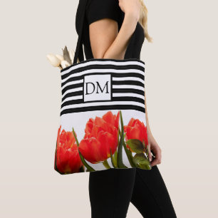 Sac fourre-tout tulipes rouges monogrammées avec r
