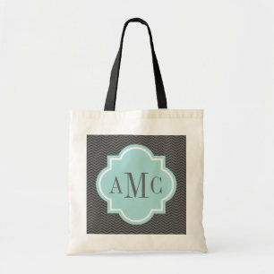 Sac fourre-tout turquoise 3 lettres monogramme gri