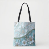 Sac fourre-tout turquoise blanc floral (Devant)