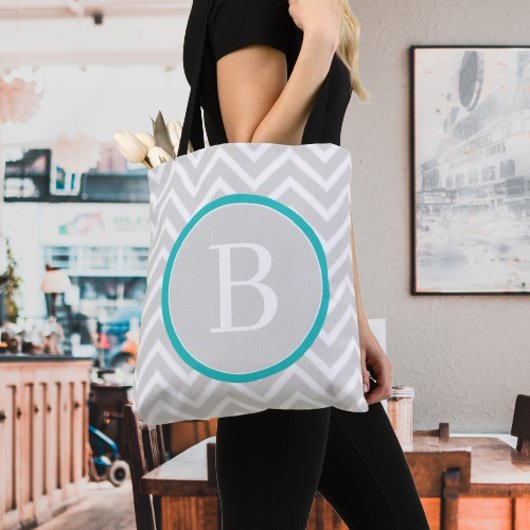 Sac fourre-tout turquoise Chevron Monogram