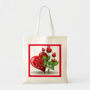 SAC FOURRE-TOUT VALENTINE COEUR ROUGE ET ROSES ROU