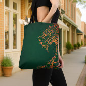 Sac fourre-tout vert avec impression de dragon col