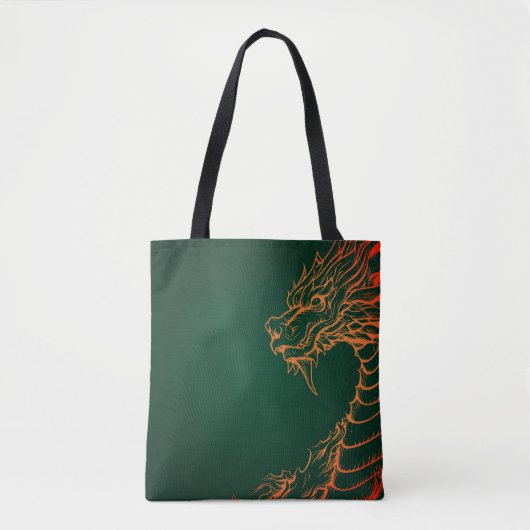 Sac fourre-tout vert avec impression de dragon col (Devant)