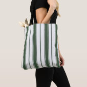 Sac fourre-tout, vert chasseur et rayure blanche v (De près)
