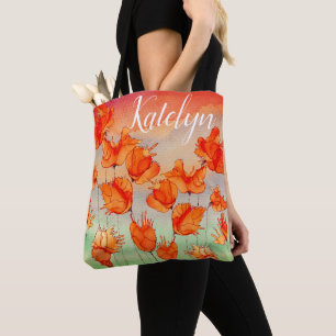 Sac fourre-tout Whimsical et coloré Orange Poppies