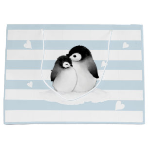 Sac gris de cadeau de pingouins de coeur de