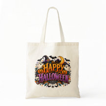Sac Happy Halloween Fantômes Crânes et Citrouilles