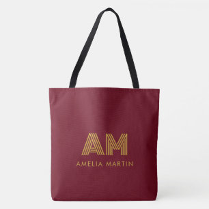 Sac Luxe en Toile Rouge Bourgogne Monogramme Initi