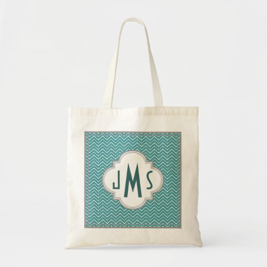 Sac monogramme Aqua et Grey Chevron (Devant)