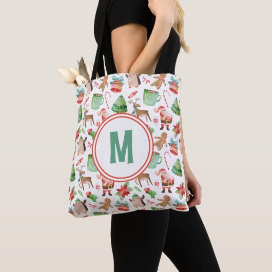 Sac monogramme de Noël Père Noël Watercolor (De près)