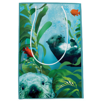 Sac moyen de cadeau du jardin de loutre de mer