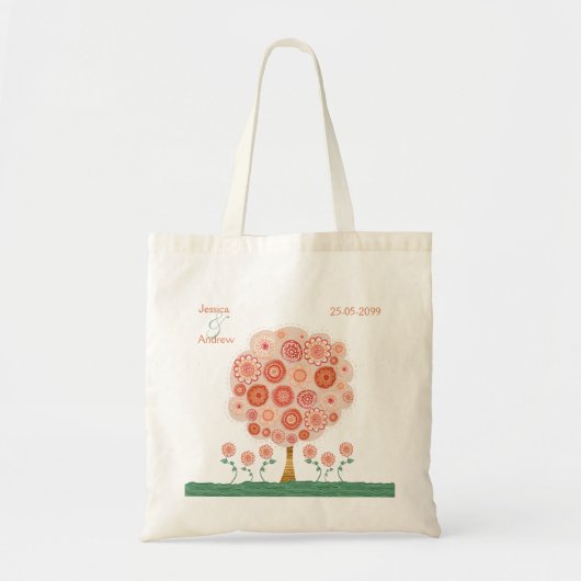 Sac orange de cadeau de faveur de mariage d'arbre (Devant)