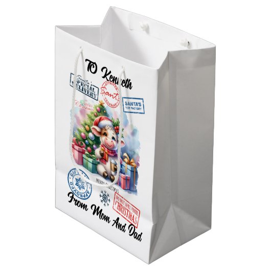 Sac Père Noël Festif Avec Vache (Devant Angle)