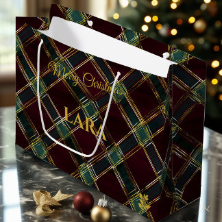 Sac personnalisé de Noël en burgundy et vert inspi