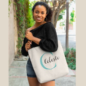Sac personnalisé élégant avec initiale sarcelle 