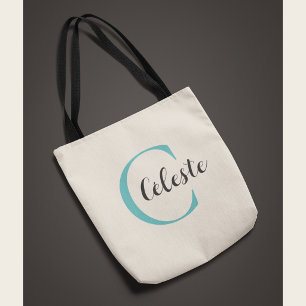 Sac personnalisé élégant avec initiale sarcelle