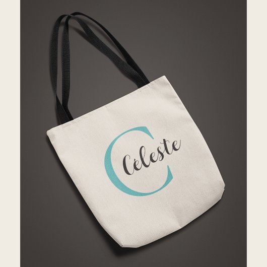 Sac personnalisé élégant avec initiale sarcelle 