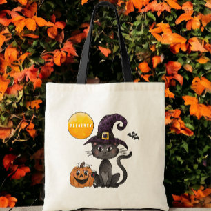 Sac personnalisé Halloween chat noir bonbons Hallo