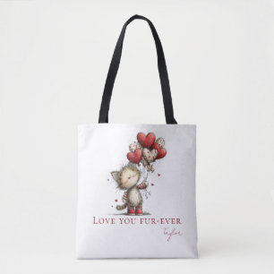 Sac personnalisé Love You Fur-Ever Chat et Ballons