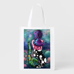 Sac Réutilisable Abstrait Fantaisiste Sirène Nautiles Sarcelle