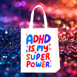 Sac Réutilisable ADHD est ma super-puissance joyeux bulles amusante<br><div class="desc">Le design fait main pour vous ! Customisez avec votre propre texte ou modifiez les couleurs. Consultez ma boutique pour plus de couleurs et de dessins ou faites-moi savoir si vous voulez quelque chose de personnalisé!</div>