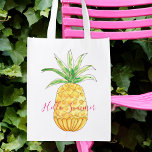 Sac Réutilisable Ananas<br><div class="desc">Ce sac d'épicerie amusant et réutilisable est plein de style été. Il présente un ananas jaune aquarelle et les mots Hello Summer en rose. Vous pouvez customiser ce sac en changeant les mots si vous le souhaitez. Aquarelle originale © Michele Davies.</div>