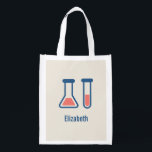 Sac Réutilisable Beaker & Test Tube Science Themed<br><div class="desc">Fourre-tout d'épicerie avec un dessin mignon d'un tube d'essai et bécher. Parfait pour les types scientifiques.</div>