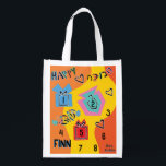 Sac Réutilisable Hanoukka Joyeux Danser Rêves colorés<br><div class="desc">Hanoukka Happy Dancing Colorful Dreidels sac blanc à 2 côtés. Tous les éléments de conception peuvent être modifiés. Tout texte modifiable peut être supprimé et remplacé par votre propre message. Utilisez la couleur, la taille et le style de police préférés. Joyeux Hanoukka/Chanukah ! Style : Devenez écolo de sac réutilisable...</div>