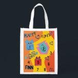 Sac Réutilisable Hanoukka Joyeux Danser Rêves colorés<br><div class="desc">Hanoukka Happy Dancing Colorful Dreidels sac blanc à 2 côtés. Tous les éléments de conception peuvent être modifiés. Tout texte modifiable peut être supprimé et remplacé par votre propre message. Utilisez la couleur, la taille et le style de police préférés. Joyeux Hanoukka/Chanukah ! Style : Devenez écolo de sac réutilisable...</div>