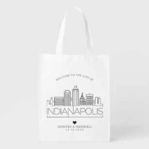 Sac Réutilisable Indianapolis, Indiana Mariage   Skyline stylisée