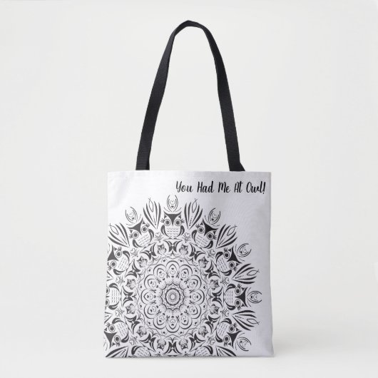 Sac réutilisable mandala de hibou noir et blanc (Devant)