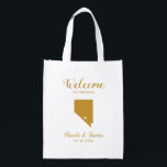 Sac Réutilisable Nevada Destination Wedding Welcome Bag, Gold Fourr<br><div class="desc">Sac cadeau de bienvenue mariage week-end pour les invités hors de la ville à votre mariage,  avec l'image du Nevada,  avec le coeur vous pouvez placer à l'endroit précis. Remplissez fourre-tout avec vos goodies favoris.</div>