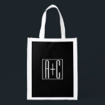 Sac Réutilisable Noir & Blanc | Initiales de couple<br><div class="desc">Parfait pour un double monogramme ou même un logo. Merci pour votre achat!</div>