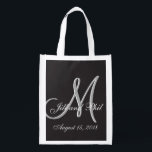 Sac Réutilisable Noir de base Mariage Fabrique Monogramme Grande va<br><div class="desc">Cette délicieuse sélection est effervescente et spectaculaire et très facile à modifier et à ajuster et peut être utilisée pour de nombreuses circonstances : la Zombie Apocalypse, la Fearful Lady Day, la National Harvey Swill Day, la Pizza nationale avec les oeuvres à l'exclusion de la Journée Anchovies, la National Peppery...</div>