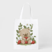 Sac Réutilisable ours mignon en peluche avec fraises mûres (Dos)