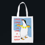 Sac Réutilisable Sac d'alimentation Hanoukka Penguin<br><div class="desc">Hanoukka Penguin, sac blanc à 2 faces. Tous les éléments de conception peuvent être modifiés. Tout texte modifiable peut être supprimé et remplacé par votre propre message. Utilisez la couleur, la taille et le style de police préférés. Joyeux Hanoukka/Chanukah ! Style : Devenez écolo de sac réutilisable et sauver la...</div>