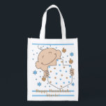 Sac Réutilisable Sac fourre-tout pour bébé Hanoukka<br><div class="desc">Happy Baby Boy, sac blanc à 2 côtés. Tous les éléments de conception peuvent être modifiés. Tout texte modifiable peut être supprimé et remplacé par votre propre message. Utilisez la couleur, la taille et le style de police préférés. Joyeux Hanoukka/Chanukah ! Style : Devenez écolo de sac réutilisable et sauver...</div>