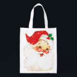 Sac Réutilisable Vintage Retro Jolly Vieux Noël du Père Noël<br><div class="desc">Un sac d'épicerie avec une image vintage d'un visage rétro santa claus. Joyeux et joyeux avec des joues roses rondes.</div>